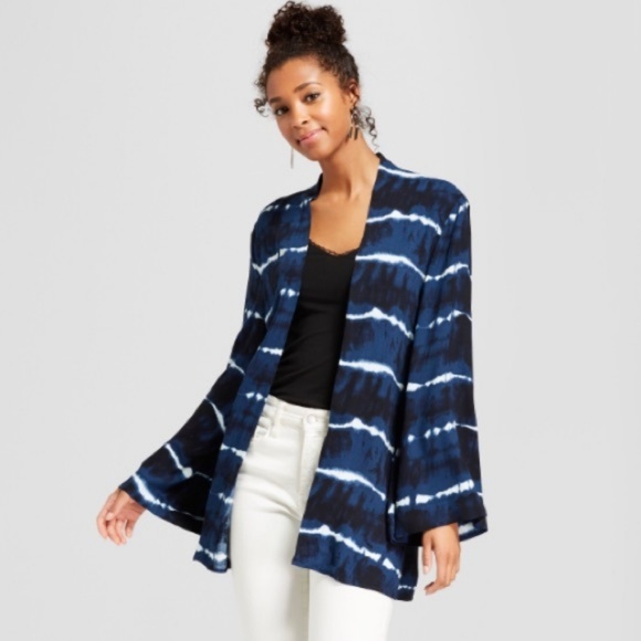 Xhilaration Sweaters - Xhilaration Blue & White Stripe Tie Dye Kimono M/L